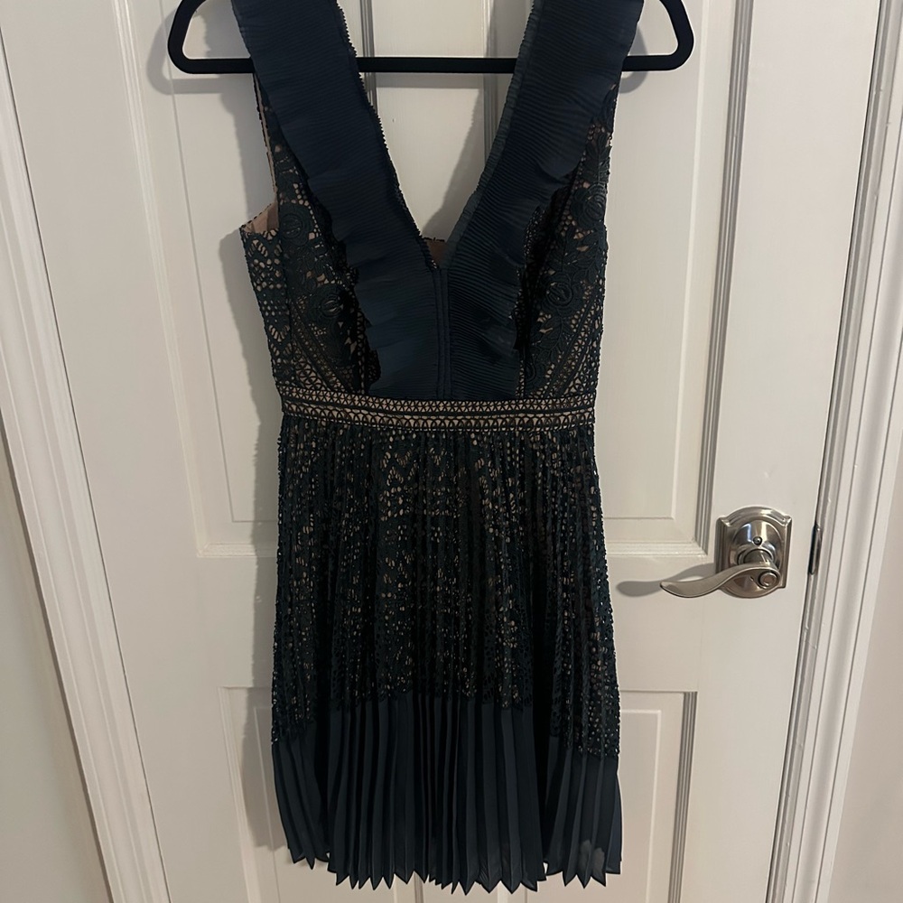 French Connection Tan Pleated Sheath Cocktail Dress